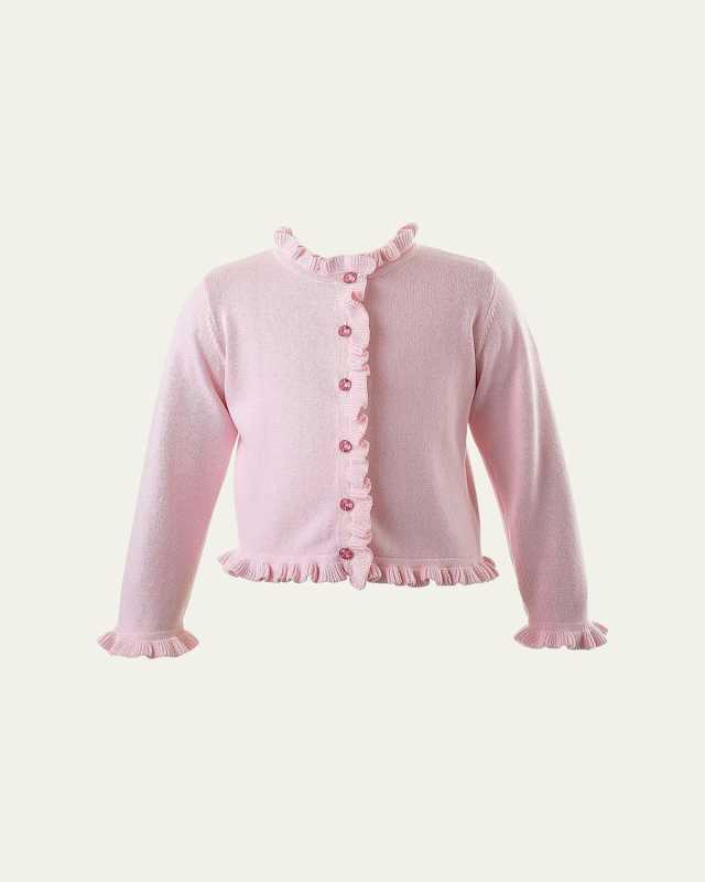 Girl's Button Front Frill Cardigan, Size 2-14